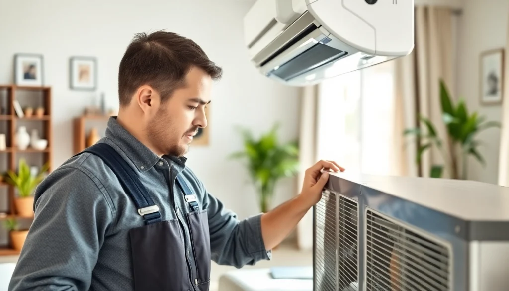 Enhancing ac repair phoenix az service with a technician working on a modern HVAC unit indoors.