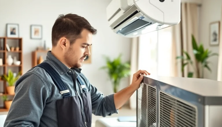 Enhancing ac repair phoenix az service with a technician working on a modern HVAC unit indoors.