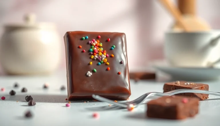 Indulge in delicious chocolate edibles 1000mg showcased on a delicate saucer with colorful sprinkles.